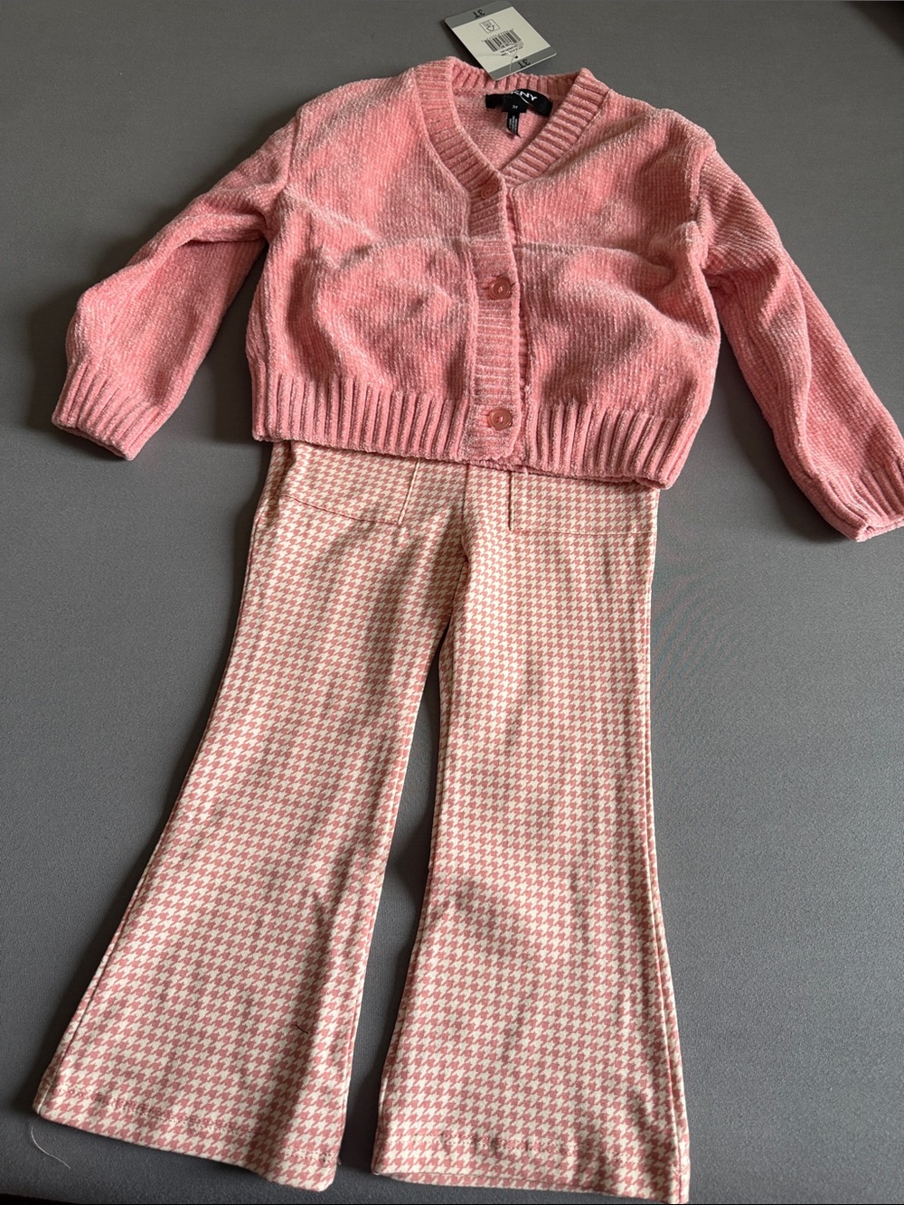 Dkny Pink Girls Matching Cardigan & Houndstooth Pants Set